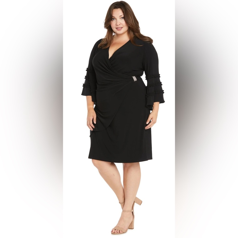 NWT R&M Richard’s Size 16 Cocktail Dress with Ruffle‎ Sleeves Black